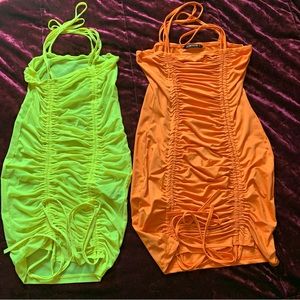 Ruched Drawstring Mesh Dress (x2)